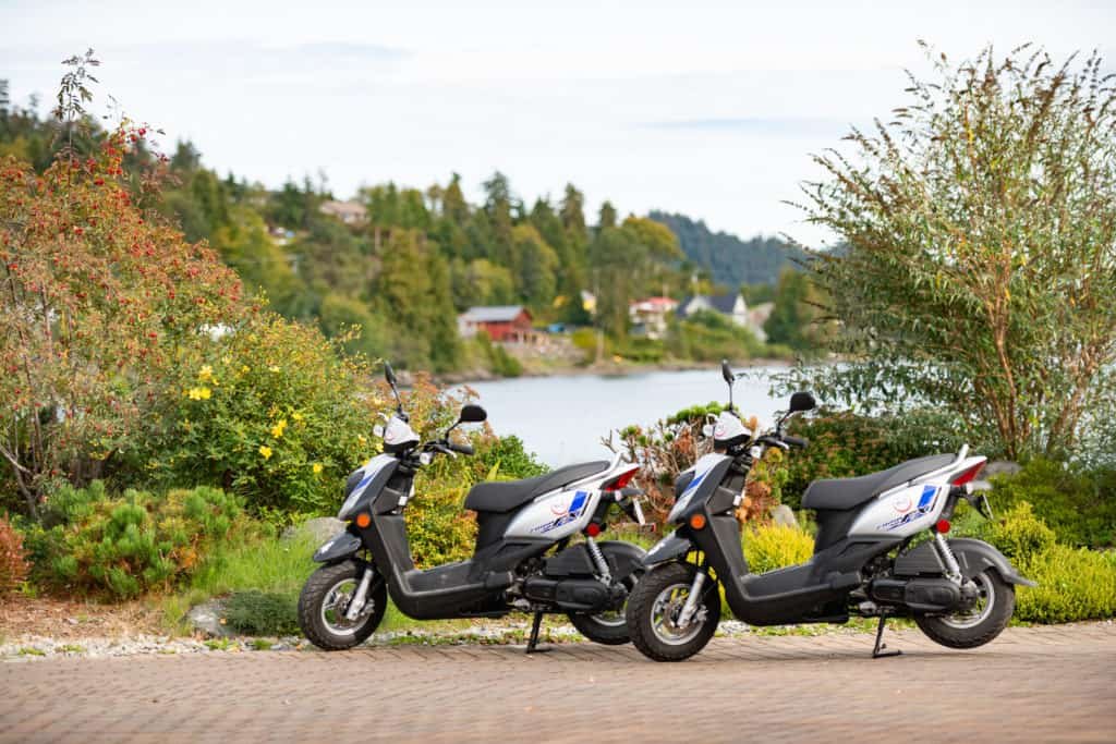 Haida Gwaii Scooter Rentals' Yamaha scooters located in Skidegate