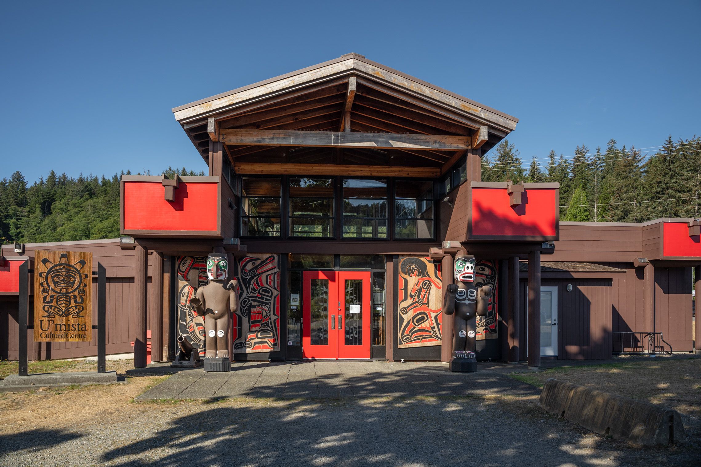 U'mista Cultural Centre building in Alert Bay with local art displayed