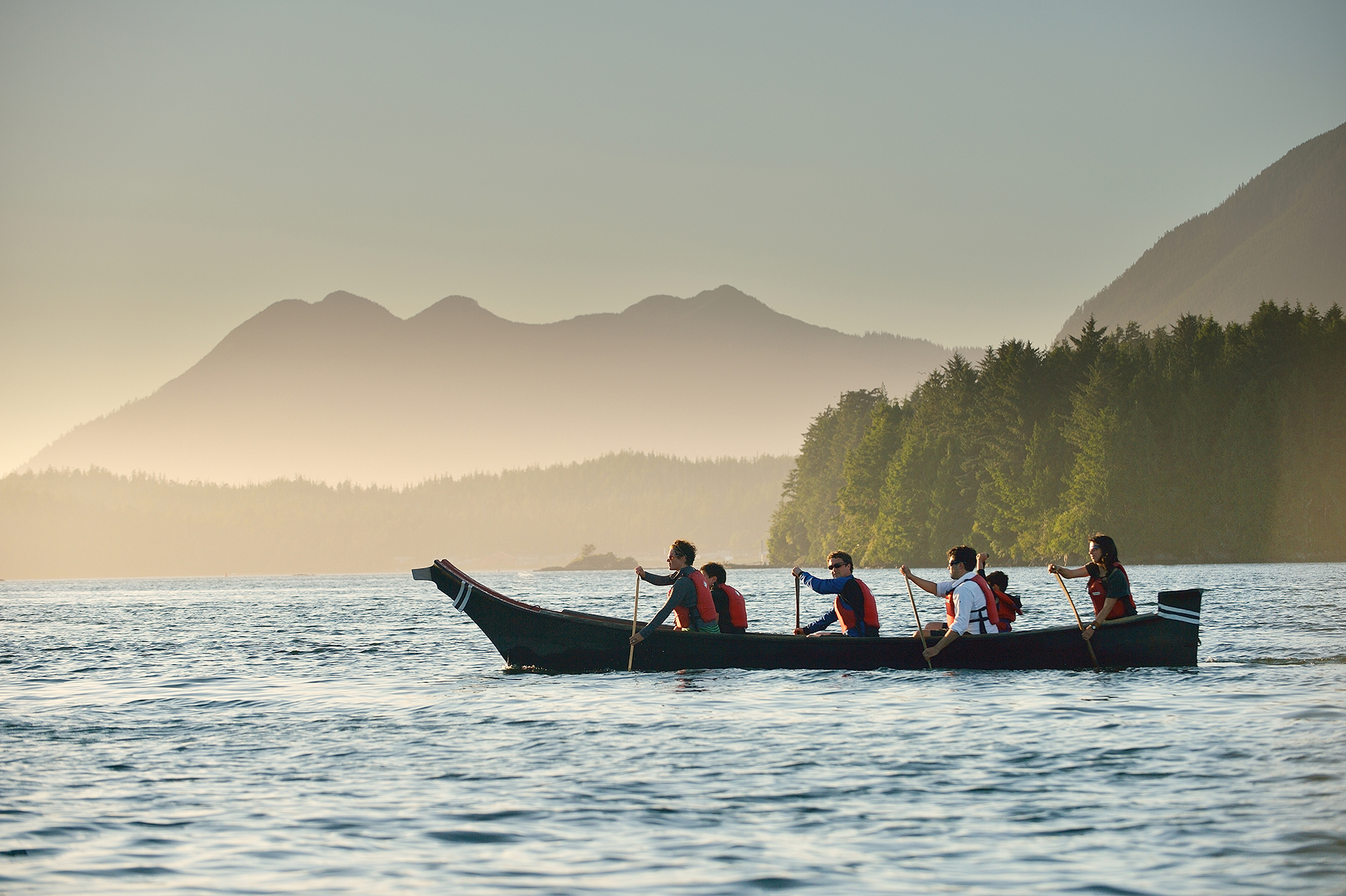 People in a canoe paddling