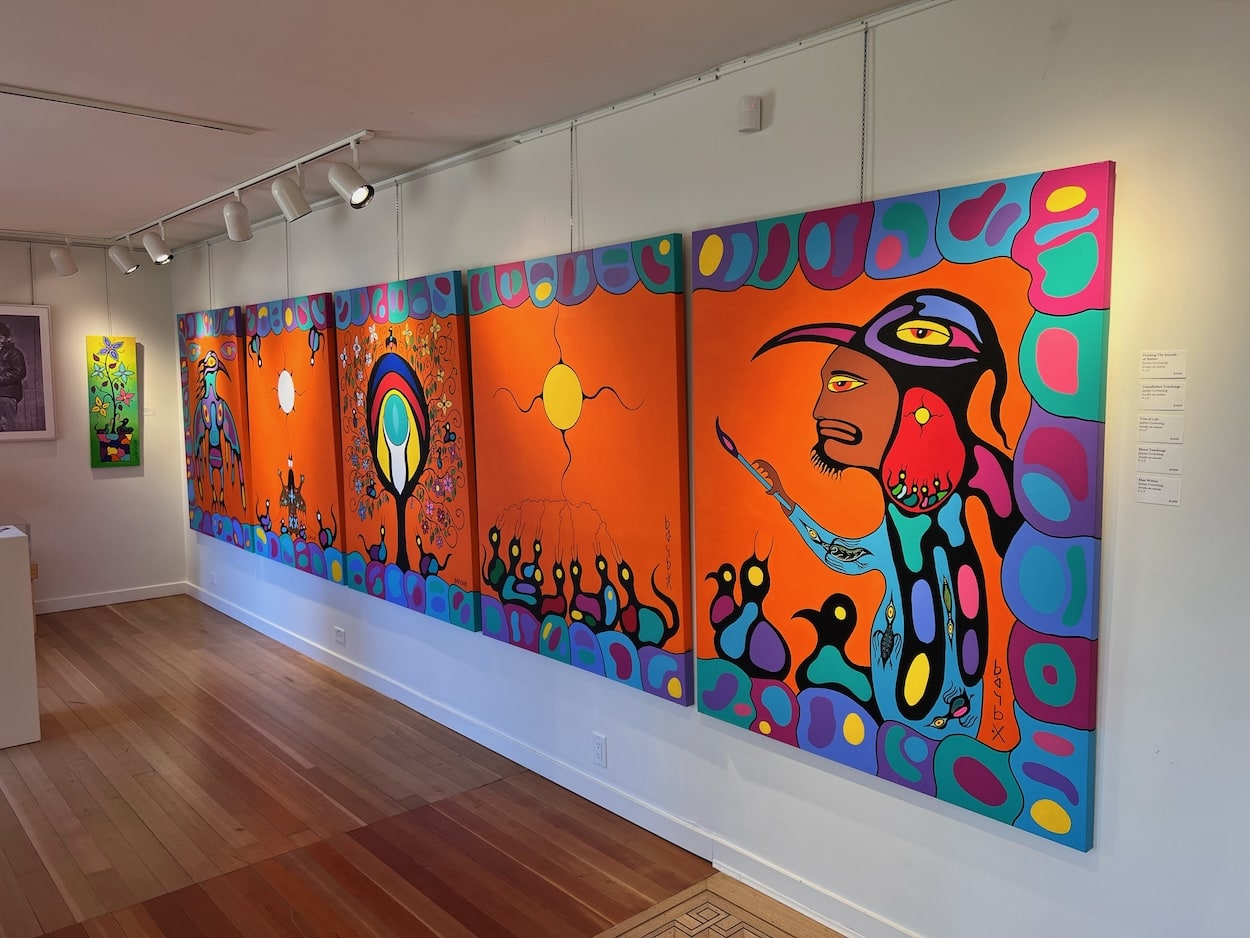 colourful orange multi canvas art piece at Native Art Renaissance Foundation and Gallery