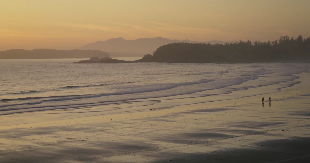 couple on bicycles on Tofino Beach