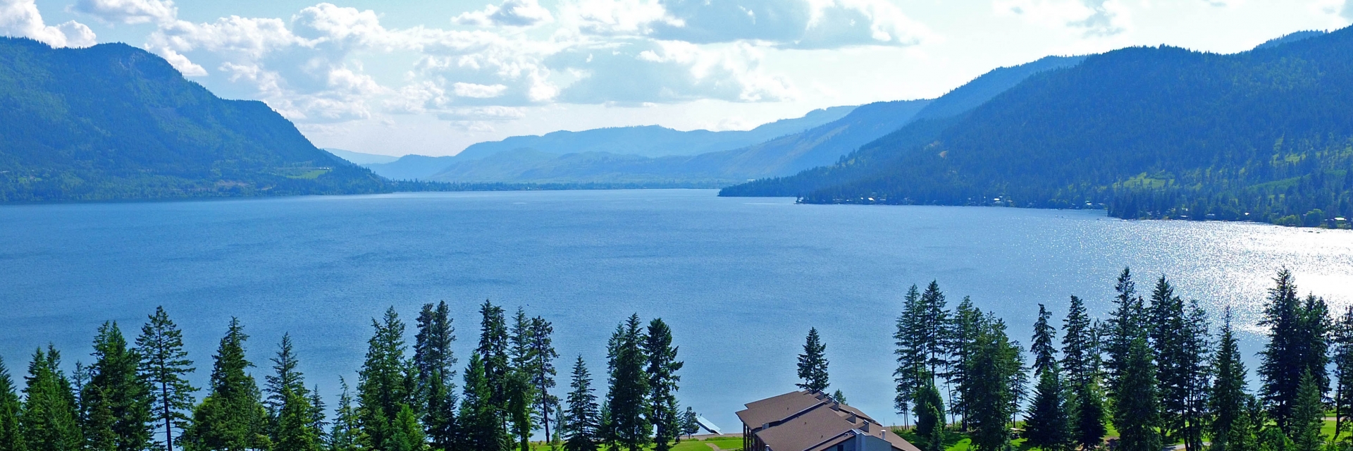 An aerial view of the Quaaout Lodge & Spa on the shore of Little Schuswap Lake