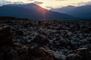 A sunset view of the Nisga'a Memorial Lava Bed Provincial Park