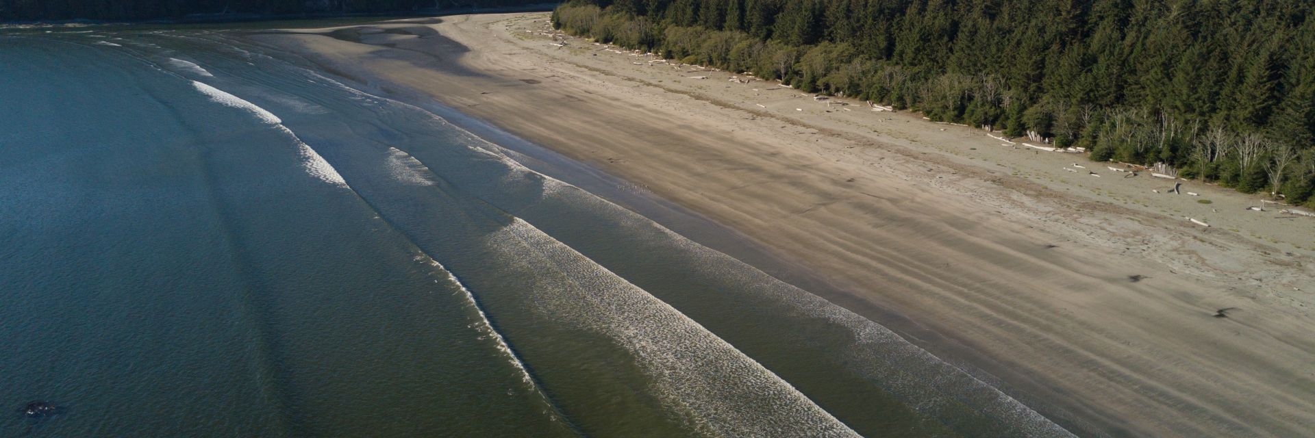 An aerial view of the pristine shores at Pachena Bay Campground