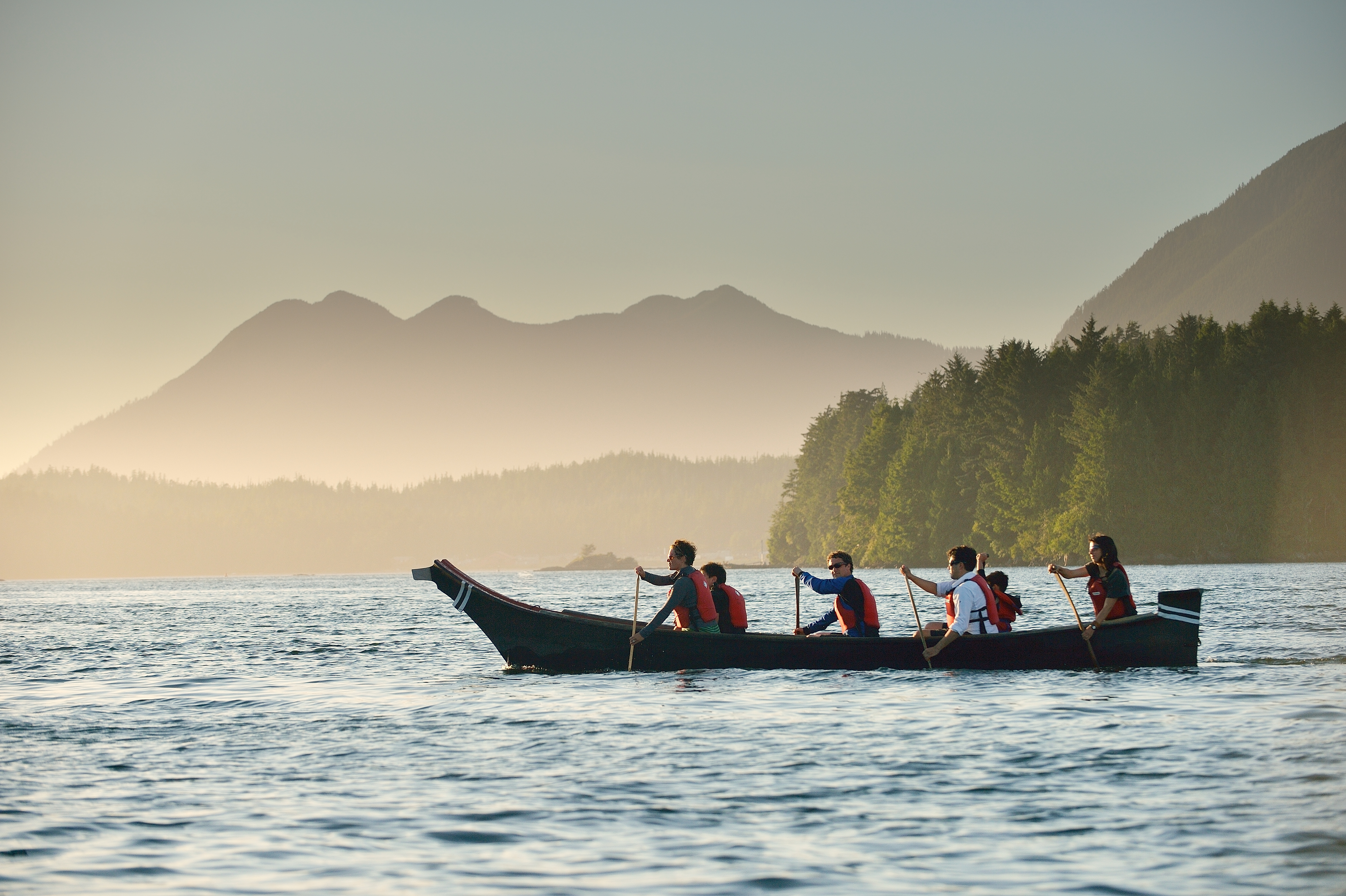 People in a canoe paddling